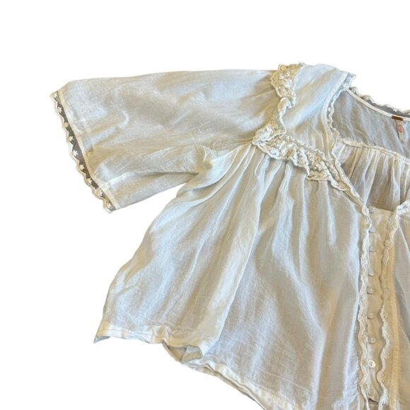 Free People Luna White Bohemian Blouse Short Sleeve Flowy Cropped Lace Medium - Picture 5 of 13